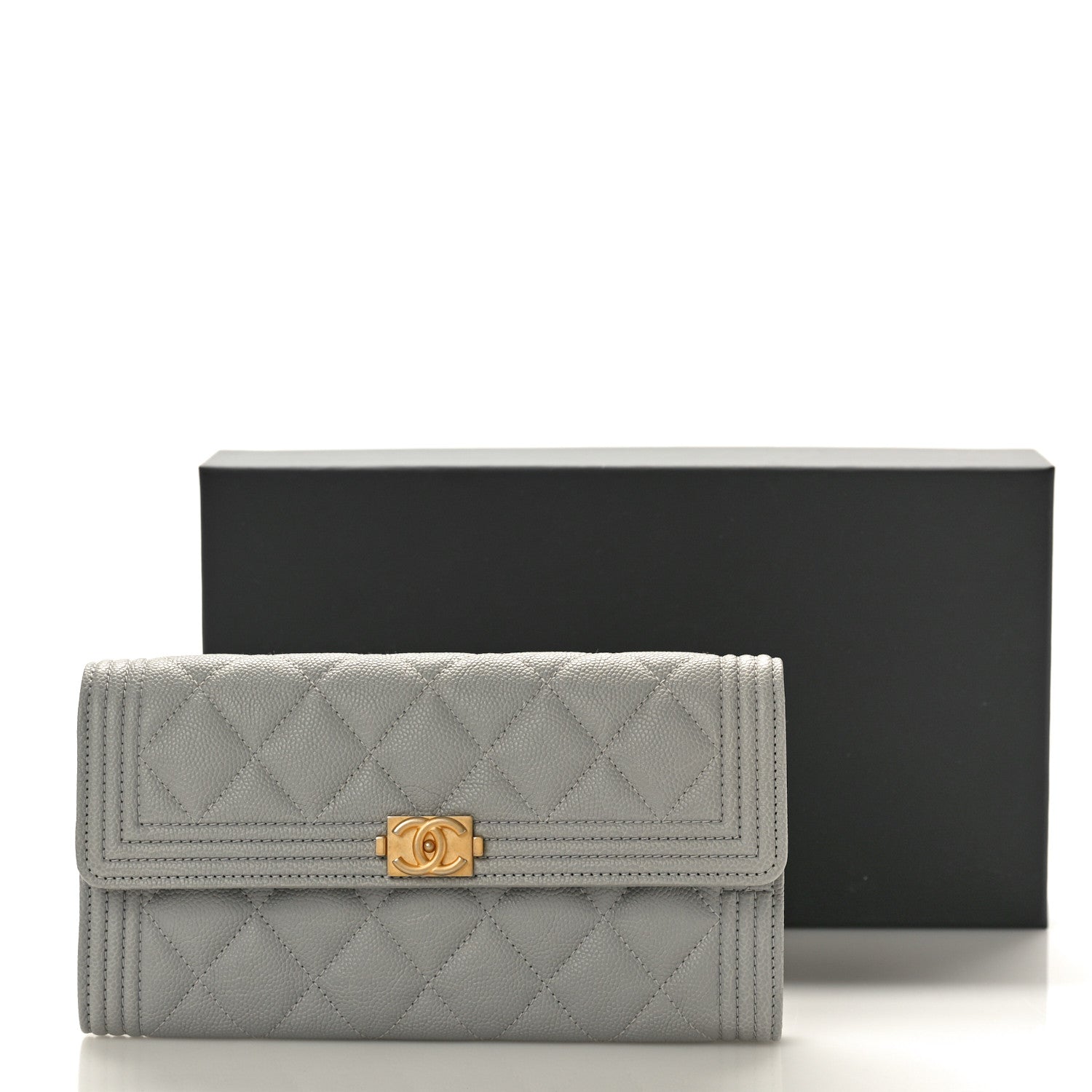 Chanel Caviar Quilted Large Boy Gusset Flap Wallet Grey 9 of 9