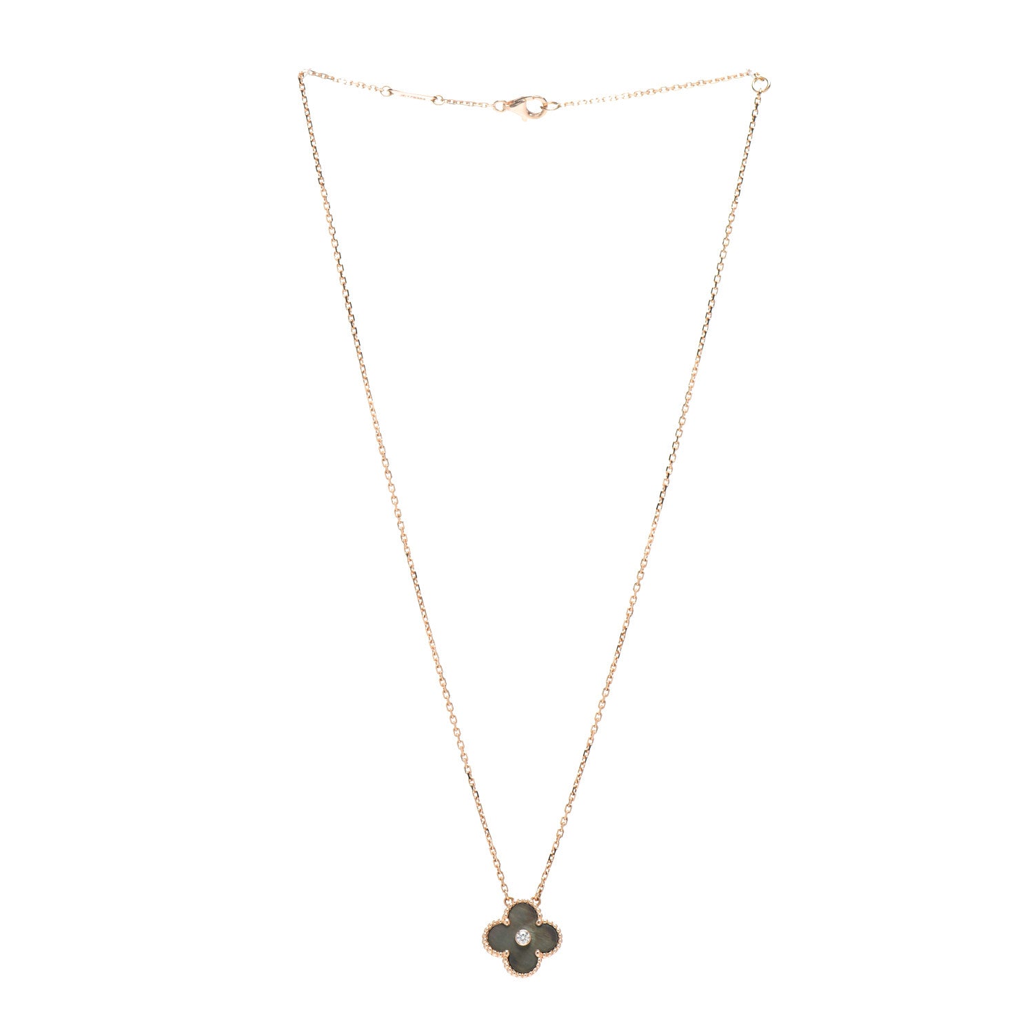 Van Cleef & Arpels 18K Rose Gold Diamond Grey Mother of Pearl Vintage Alhambra Pendant Necklace 3 of 5