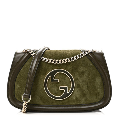 Gucci Suede Calfskin Blondie Medium Shoulder Bag Green 1 of 10