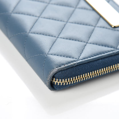 Chanel Lambskin Quilted Large Gusset Trendy CC Zip Around Wallet Blue 16 of 16