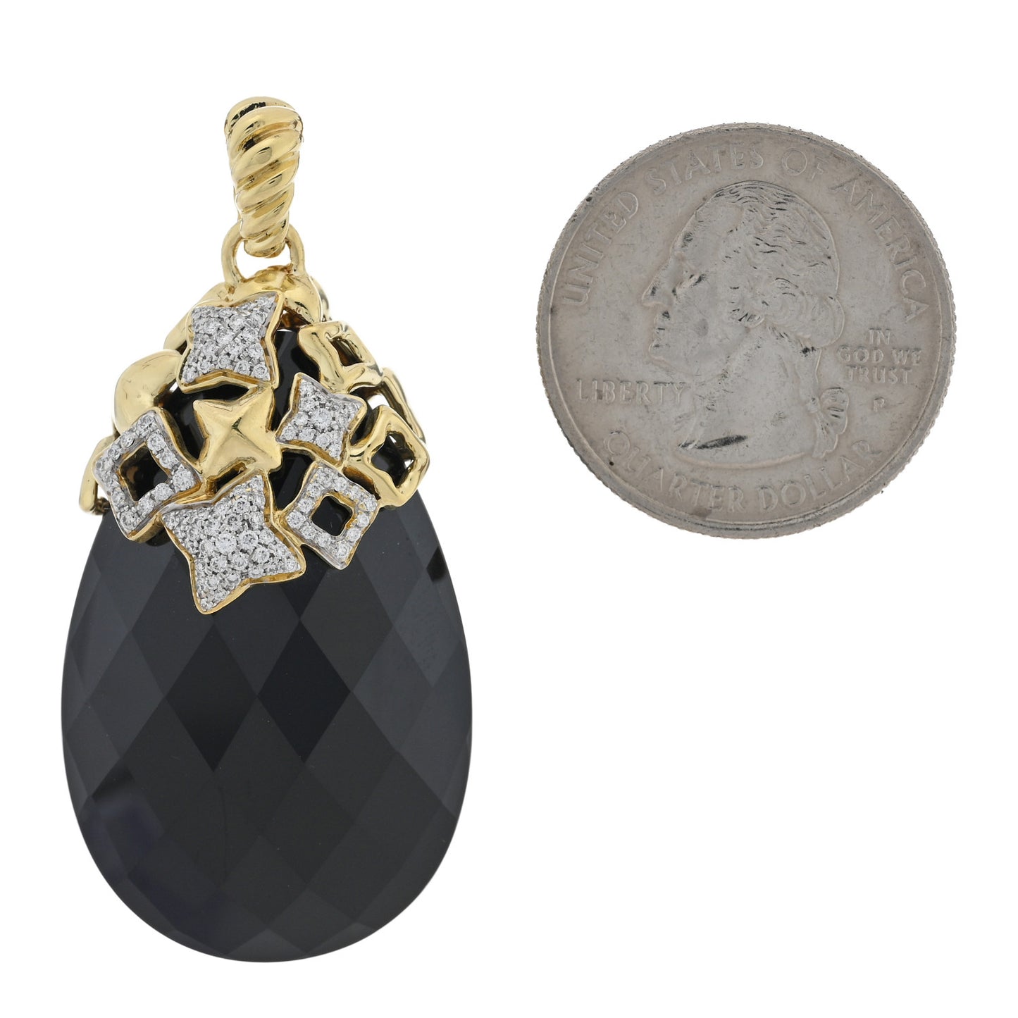 18K Yellow Gold Diamond Black Onyx Quatreoil Pendant