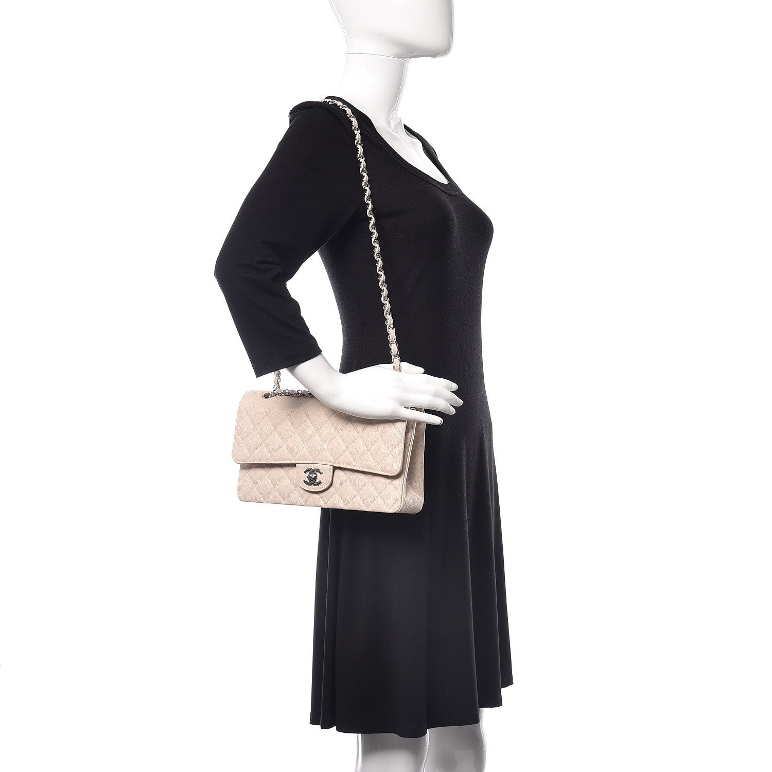 Chanel Caviar Quilted Medium Double Flap Light Beige 2 of 14