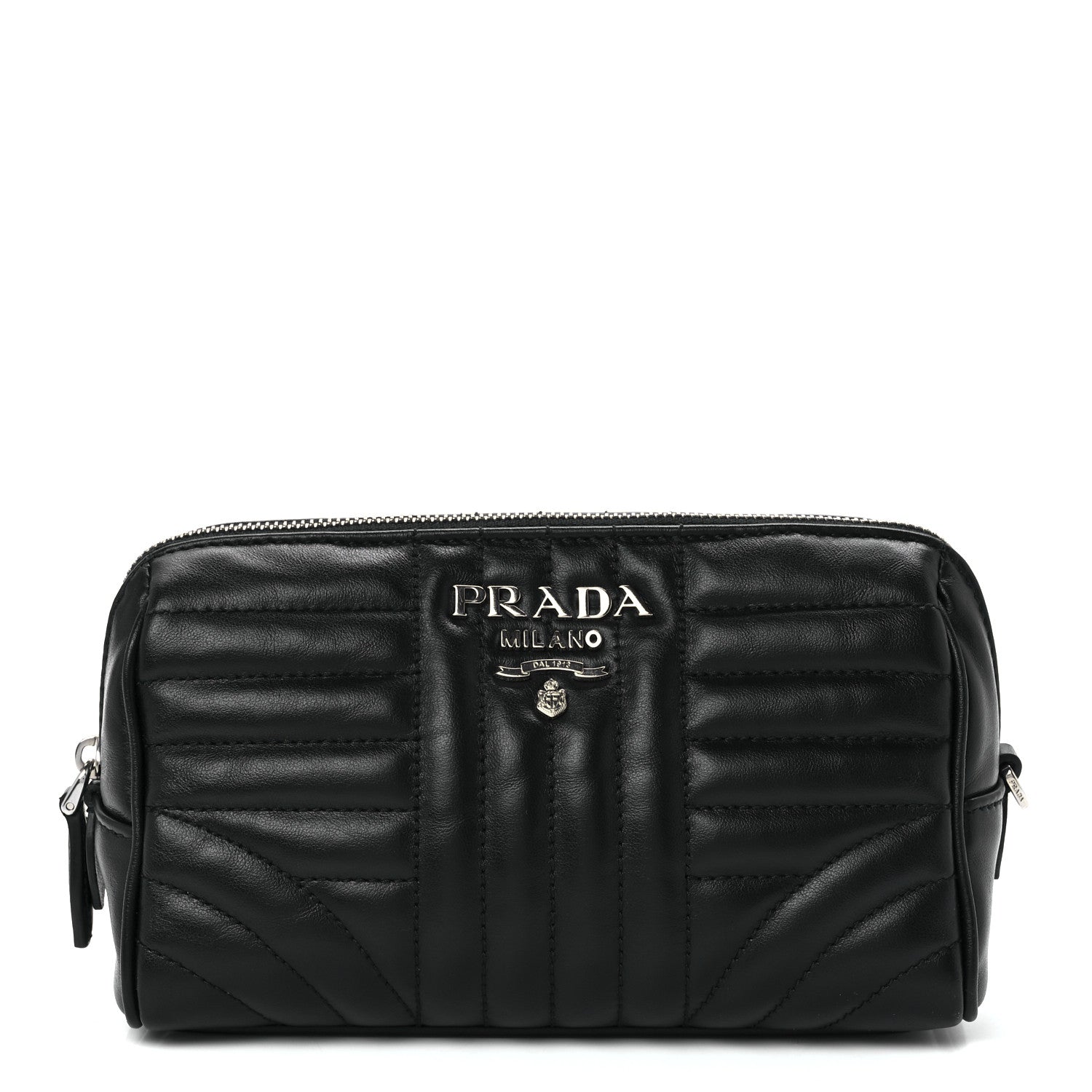 Prada Soft Calfskin Impunture Diagramme Wristlet Pouch Black 1 of 11