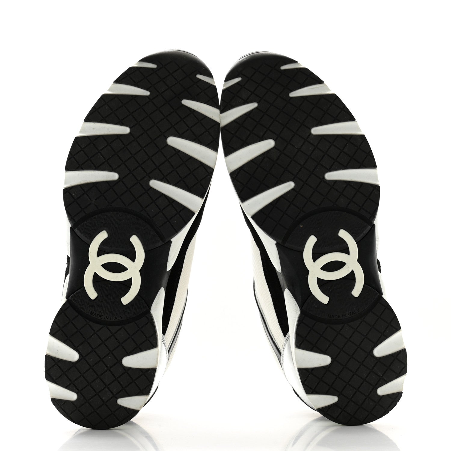 Chanel Mesh Suede Calfskin Grained Calfskin Womens CC Sneakers 40 Black White Silver 5 of 10