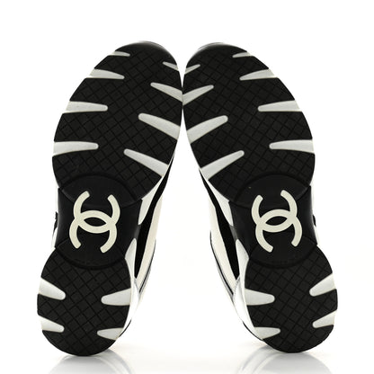 Chanel Mesh Suede Calfskin Grained Calfskin Womens CC Sneakers 40 Black White Silver 5 of 10
