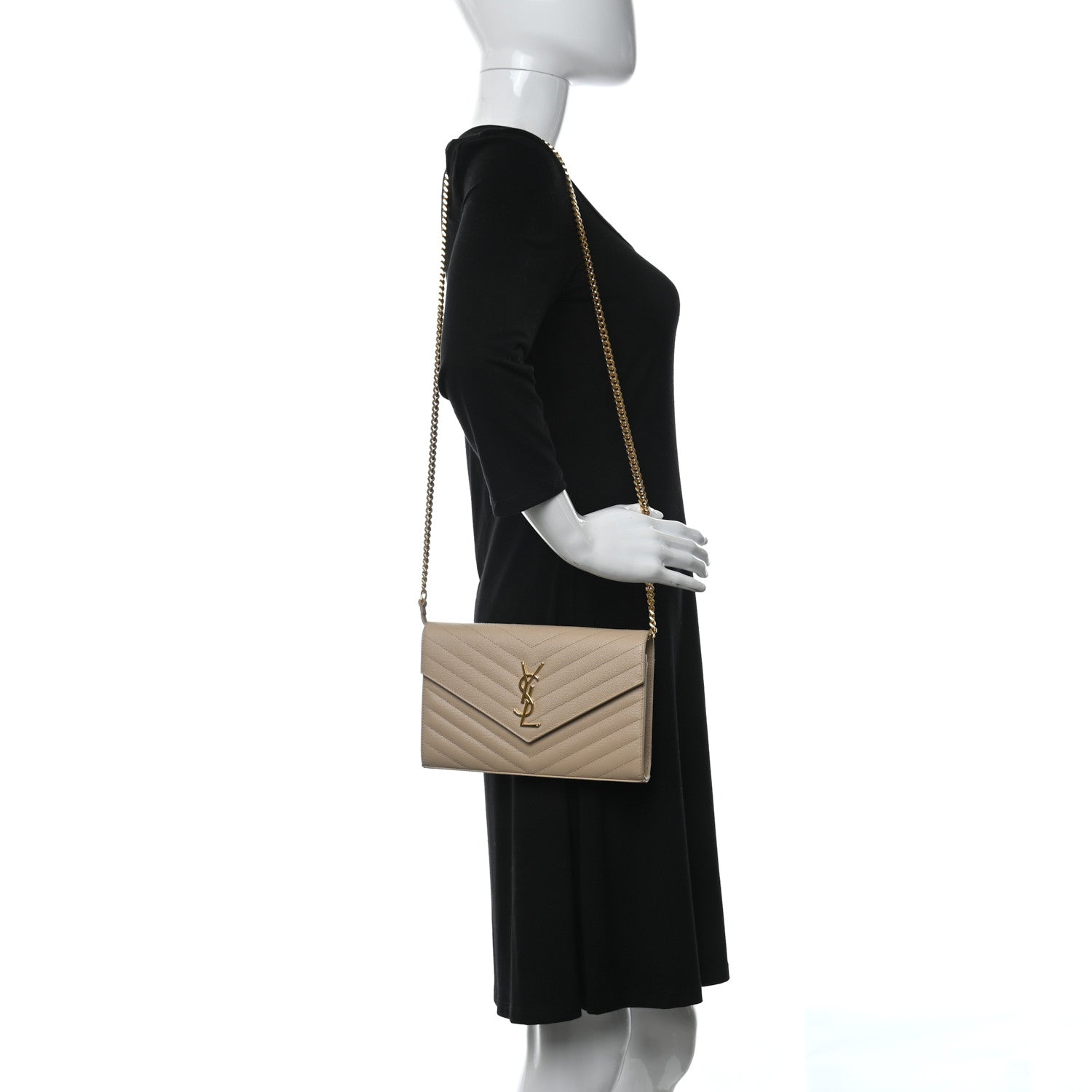 Saint Laurent Grain De Poudre Matelasse Chevron Monogram Chain Wallet Nude Powder 2 of 9