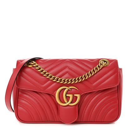 Gucci Calfskin Matelasse Small GG Marmont Shoulder Bag Hibiscus Red 1 of 10