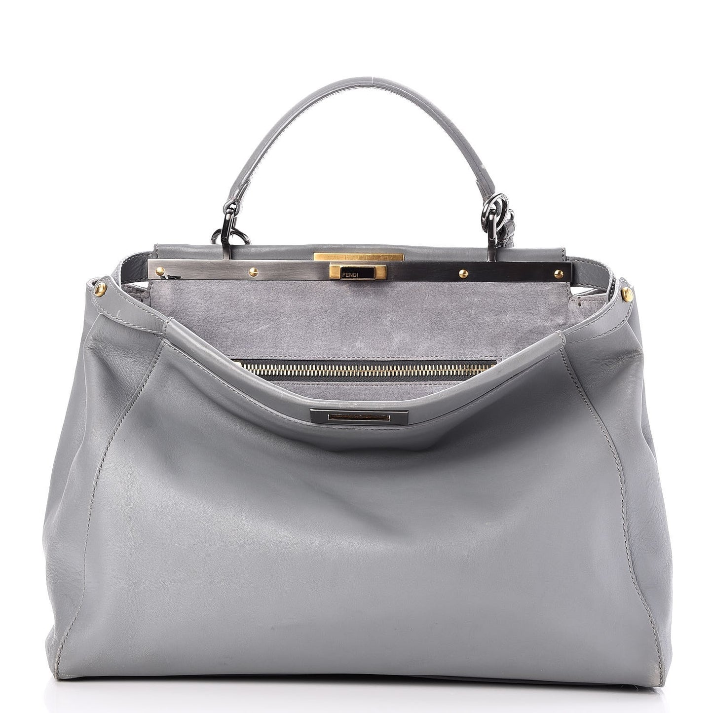 Vitello Suede Large Peekaboo Iconic Satchel Grigio Chiaro