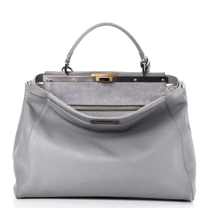 Fendi Vitello Suede Large Peekaboo Iconic Satchel Grigio Chiaro 1 of 10