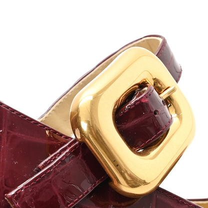 Bottega Veneta Glossy Calfskin Crocodile Embossed Mostra Mary Jane 90 MM Pumps 37 Merlot 9 of 10