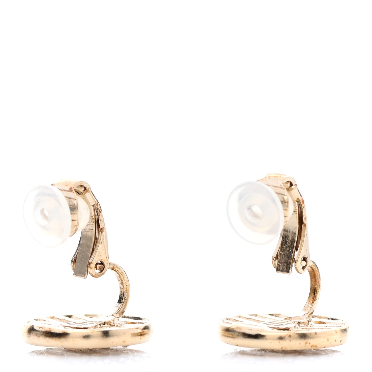 Chanel Crystal CC Round Clip On Earrings Gold 3 of 5