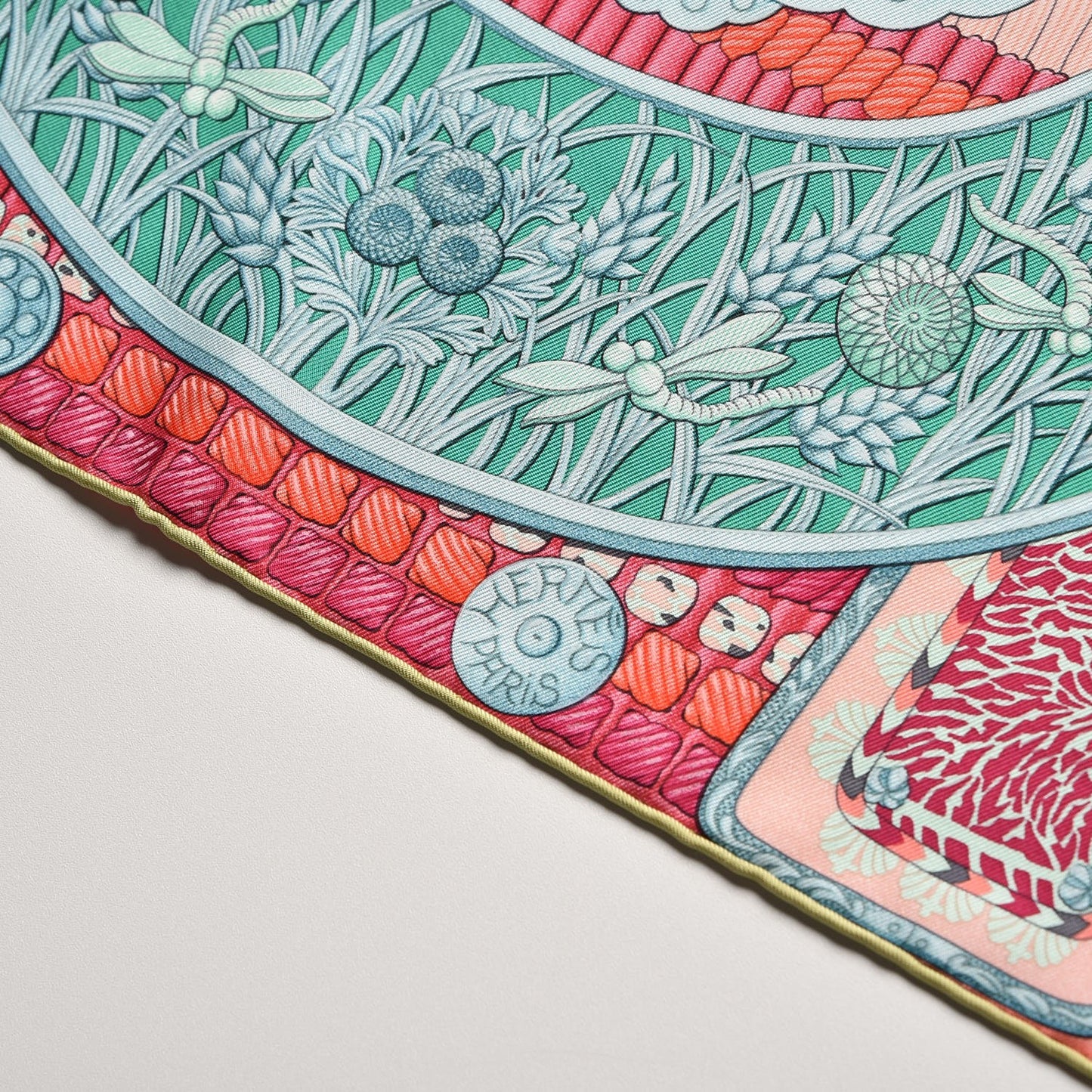 Silk Parures de Samourais Scarf 90 Creme Aqua Coral