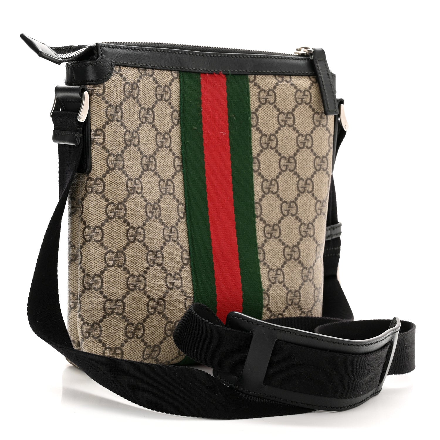 Gucci GG Supreme Monogram Web Messenger Bag Black 3 of 13