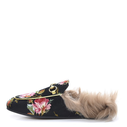 Gucci Velvet Fur Floral Womens Princetown Slippers 35.5 Black 1 of 8
