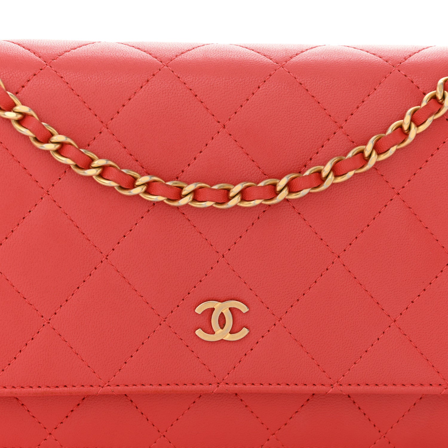 Chanel Lambskin Quilted Wallet On Chain WOC Red 9 of 13