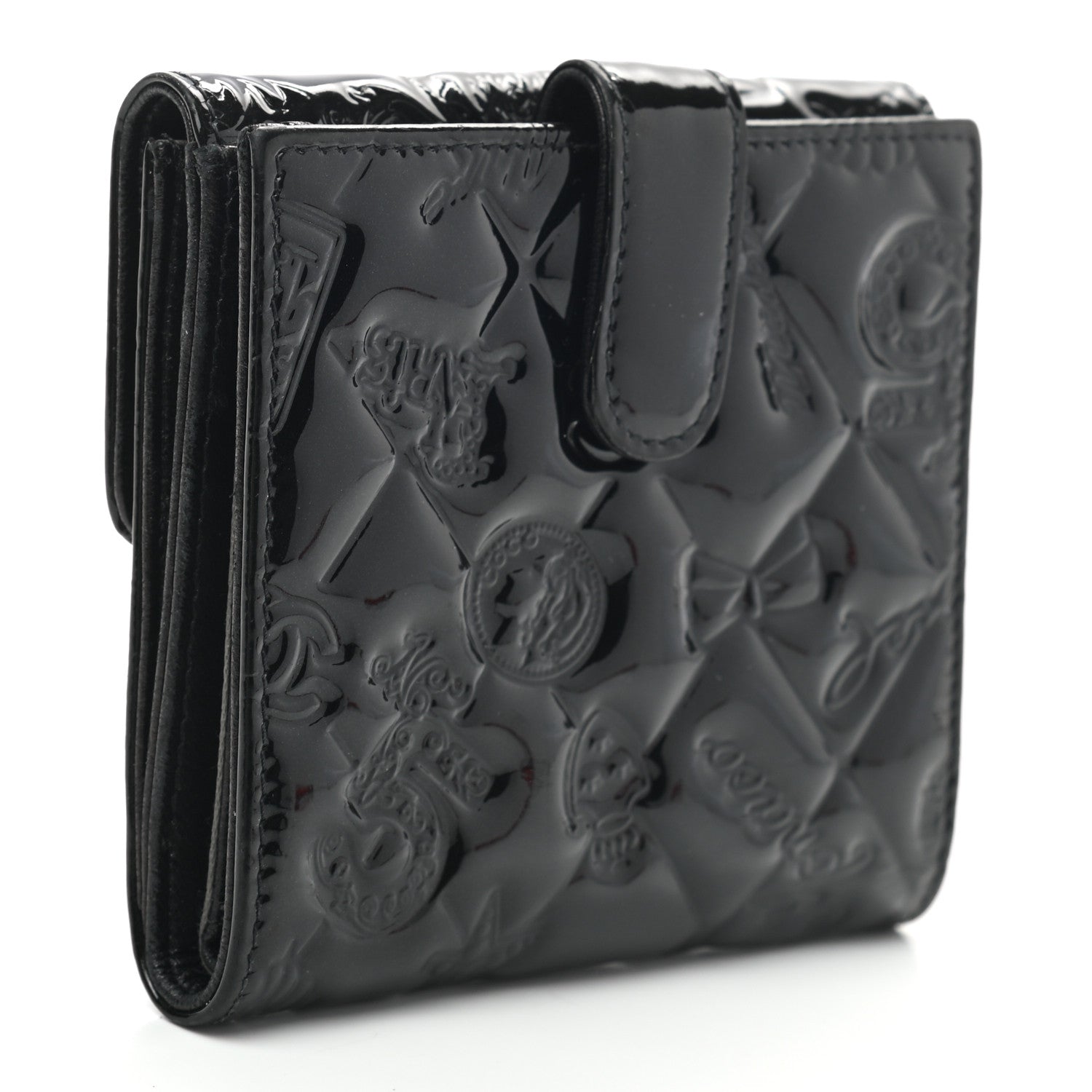 Chanel Patent Calfskin Lucky Symbols Compact French Flap Wallet Black 3 of 8
