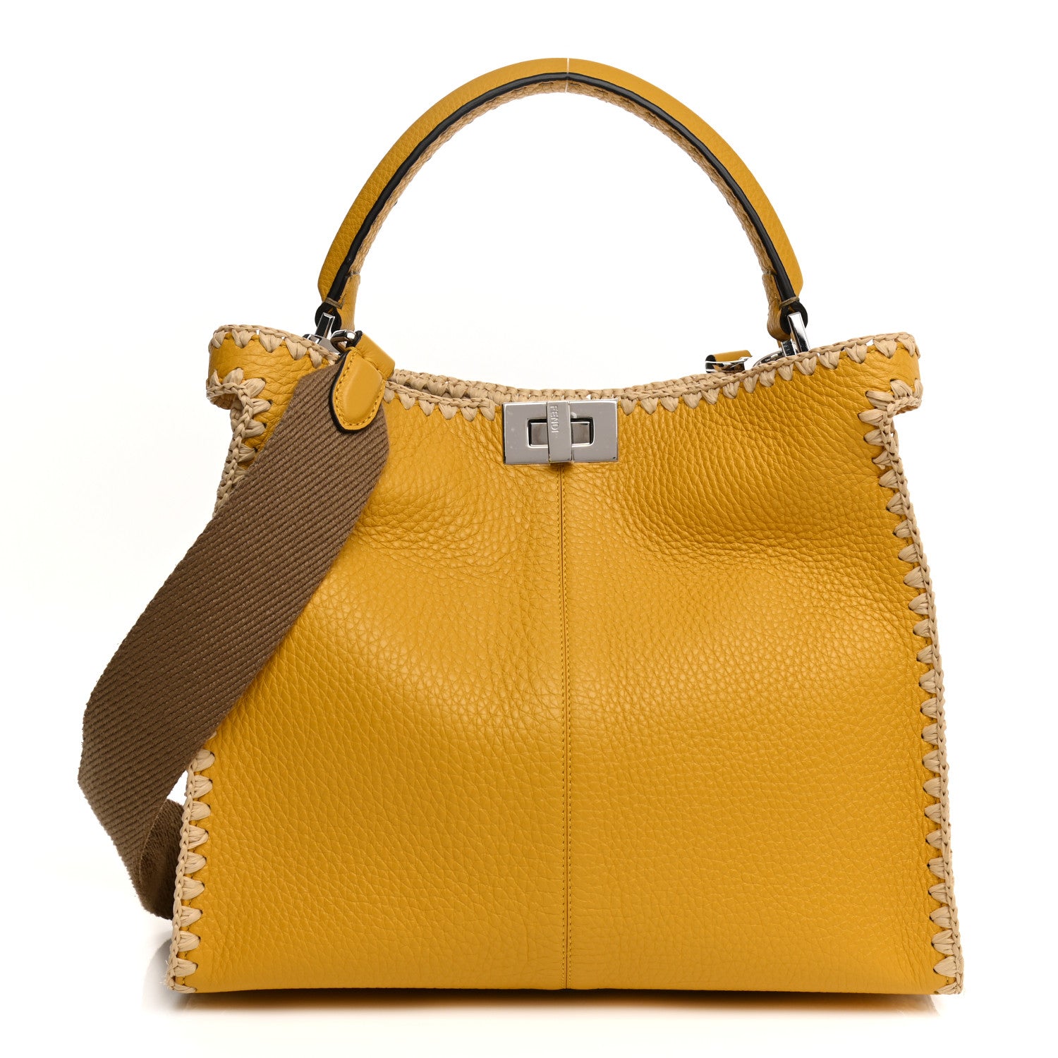 Fendi Cuoio Romano Selleria Raffia Bi-Color Woven Medium Peekaboo X-Lite Sunflower Paglia 1 of 25