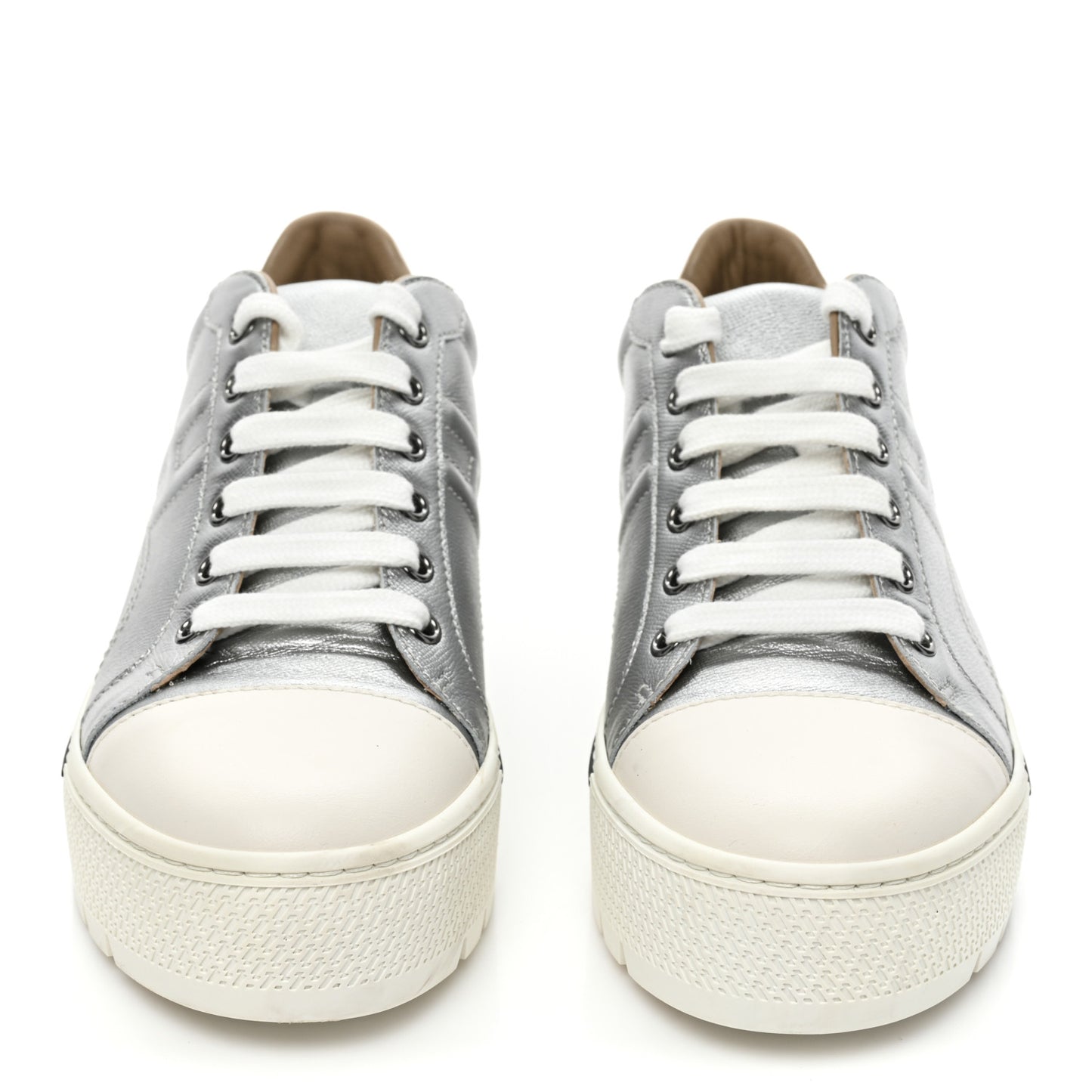 Metallic Epsom Womens Voltage Sneakers 37.5 Gris Argente Vieilli White