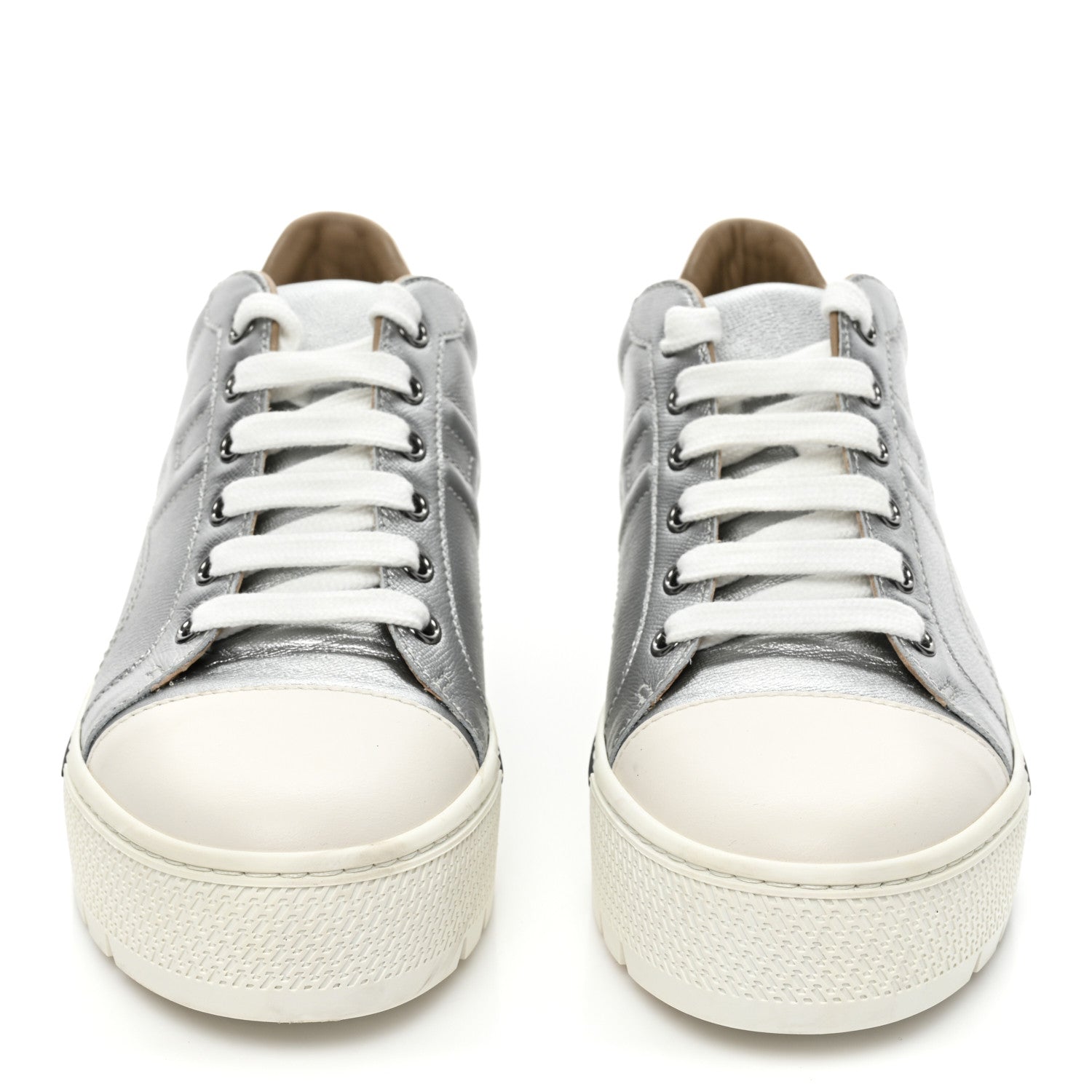 Hermes Metallic Epsom Womens Voltage Sneakers 37.5 Gris Argente Vieilli White 2 of 12