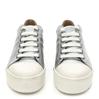 Hermes Metallic Epsom Womens Voltage Sneakers 37.5 Gris Argente Vieilli White 2 of 12