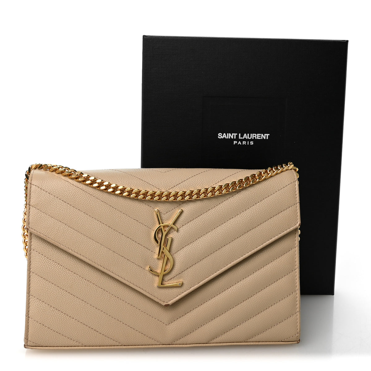 Grain De Poudre Matelasse Chevron Monogram Chain Wallet Nude Powder