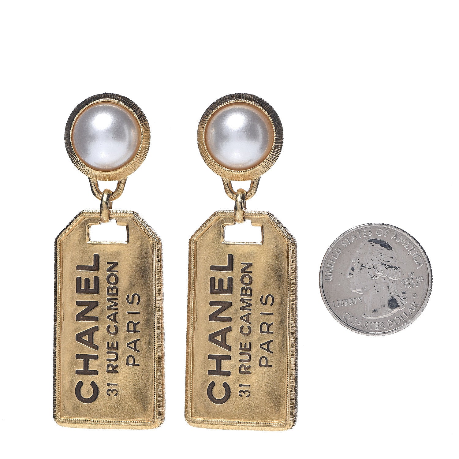 Chanel Pearl CC Tags Drop Earrings Gold 2 of 4