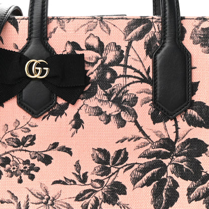 Gucci Canvas Herbarium Print Ribbon Top Handle Bag Pink Black 8 of 9