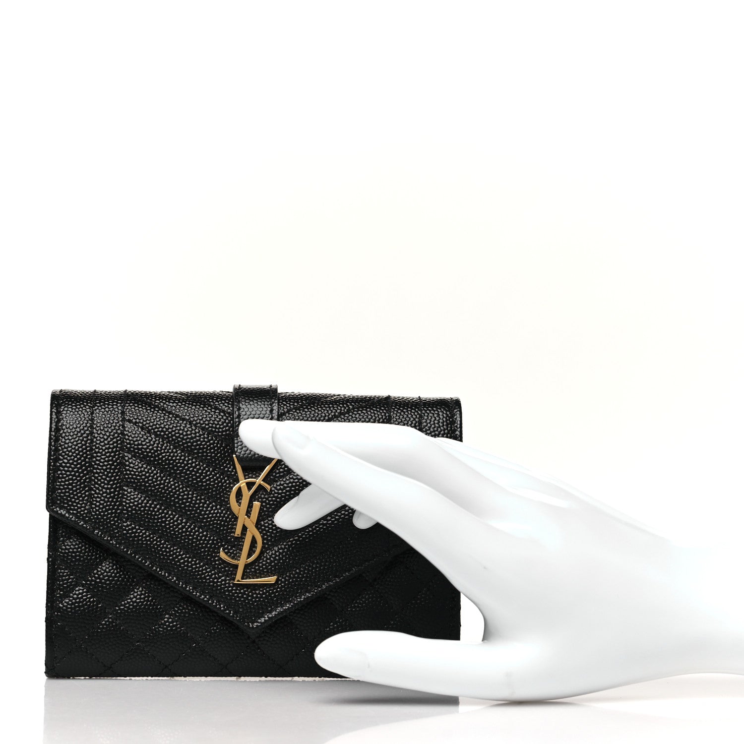 Saint Laurent Grain De Poudre Textured Mixed Matelasse Triquilt Small Monogram Envelope Wallet Black 2 of 9