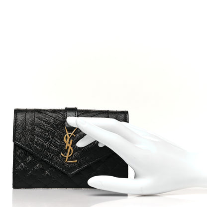 Saint Laurent Grain De Poudre Textured Mixed Matelasse Triquilt Small Monogram Envelope Wallet Black 2 of 9