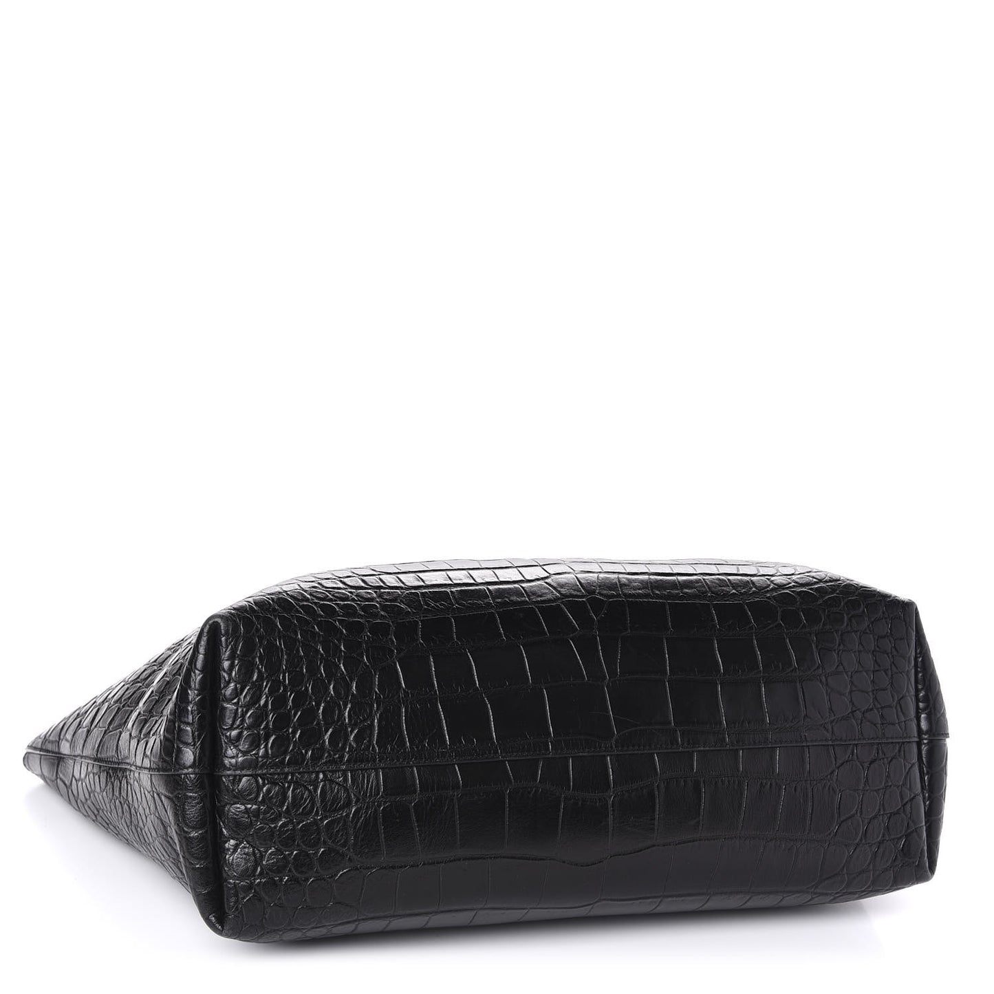 Calfskin Crocodile Embossed Shopping Tote Black