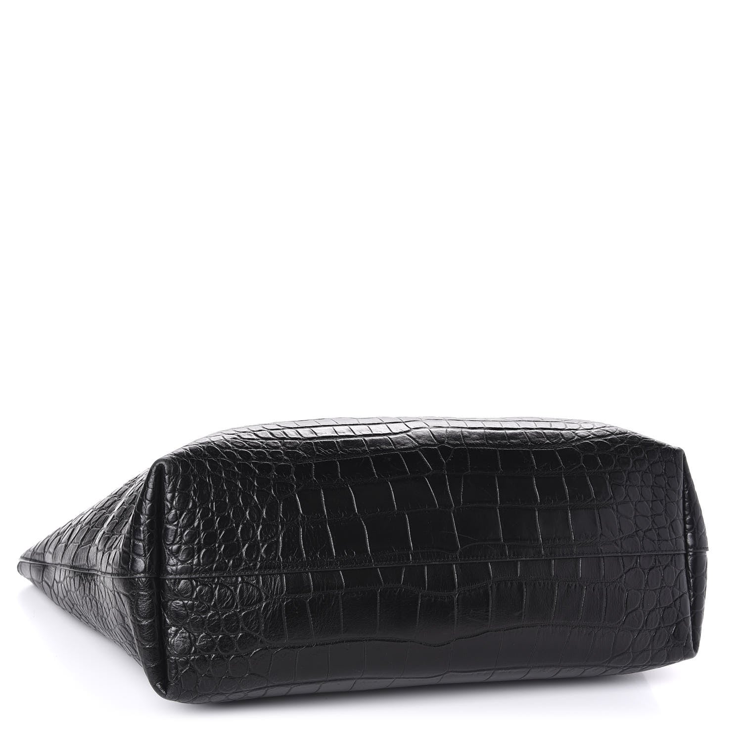Saint Laurent Calfskin Crocodile Embossed Shopping Tote Black 4 of 10