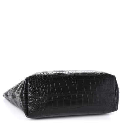 Saint Laurent Calfskin Crocodile Embossed Shopping Tote Black 4 of 10