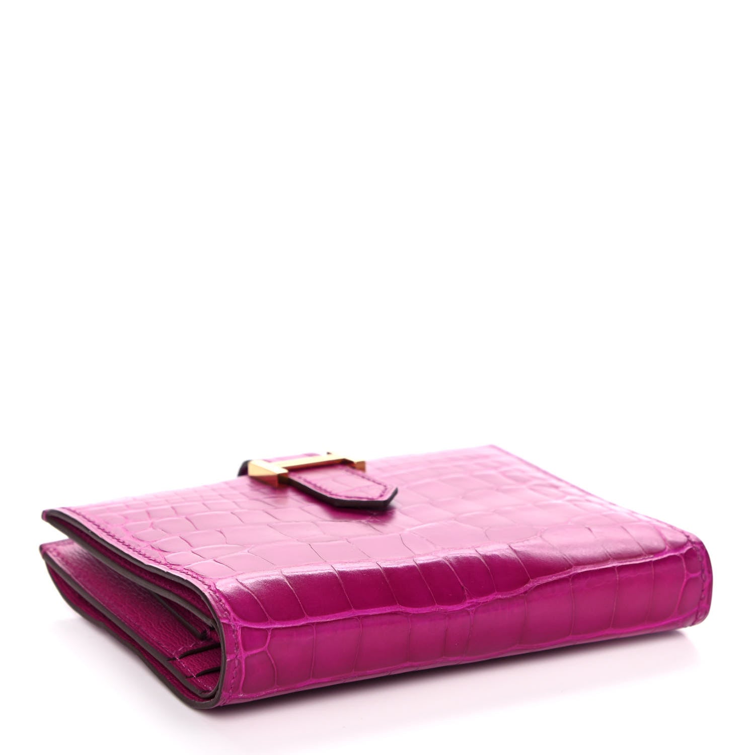 Hermes Matte Alligator Bearn Compact Wallet Rose Scheherazade 4 of 12