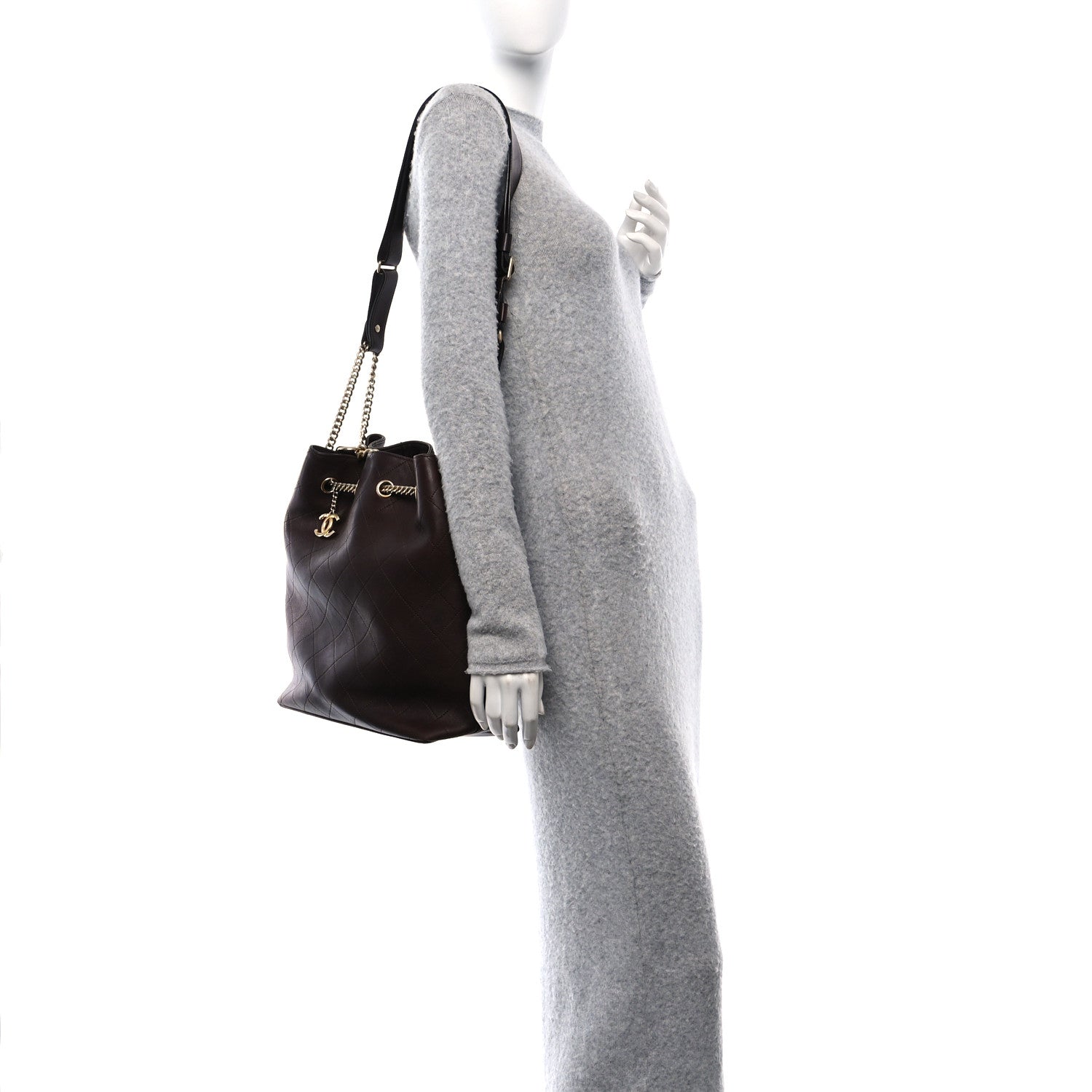 Chanel Calfskin Quilted Small On My Shoulder Drawstring Bag Brown 2 of 12