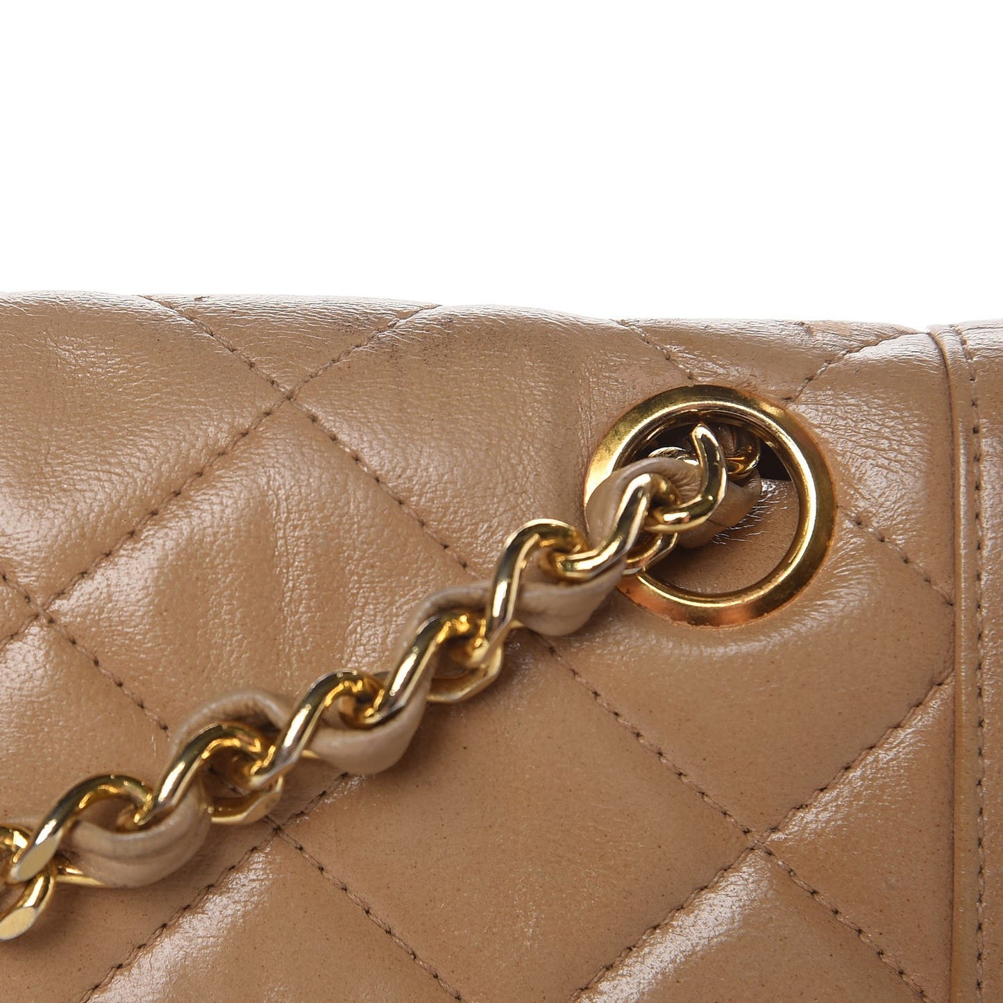 Lambskin Quilted Medium Single Flap Beige