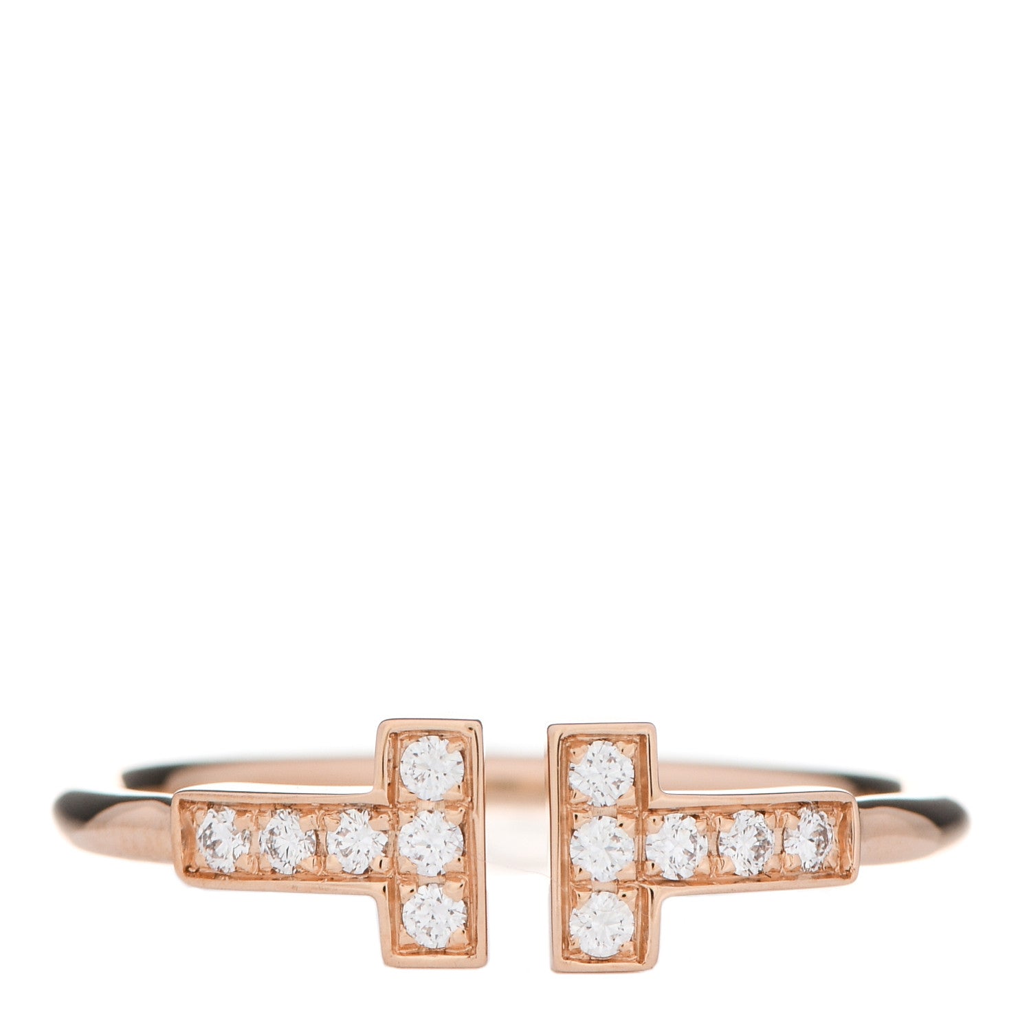 Tiffany 18K Rose Gold Diamond T Wire Ring 57 8 1 of 5