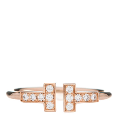 Tiffany 18K Rose Gold Diamond T Wire Ring 57 8 1 of 5