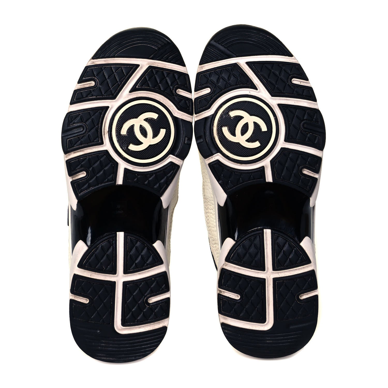 Chanel Mesh Suede Calfskin Grained Calfskin Womens CC Sneakers 36.5 White Black 5 of 7
