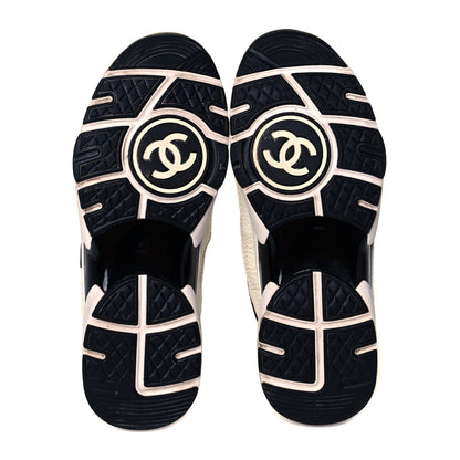 Chanel Mesh Suede Calfskin Grained Calfskin Womens CC Sneakers 36.5 White Black 5 of 7