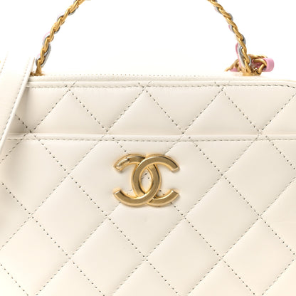 Chanel Shiny Calfskin Quilted Top Handle Vanity Case White 8 of 10