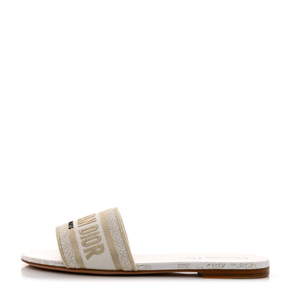 Christian Dior Canvas Lurex Jardin d'Hiver Embroidered Dway Flat Slide Sandals 37 White Palladium 1 of 9