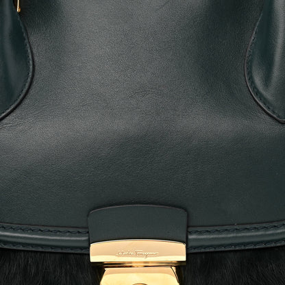 Salvatore Ferragamo Fur Calfskin Fiamma Bag Dark Green 6 of 9
