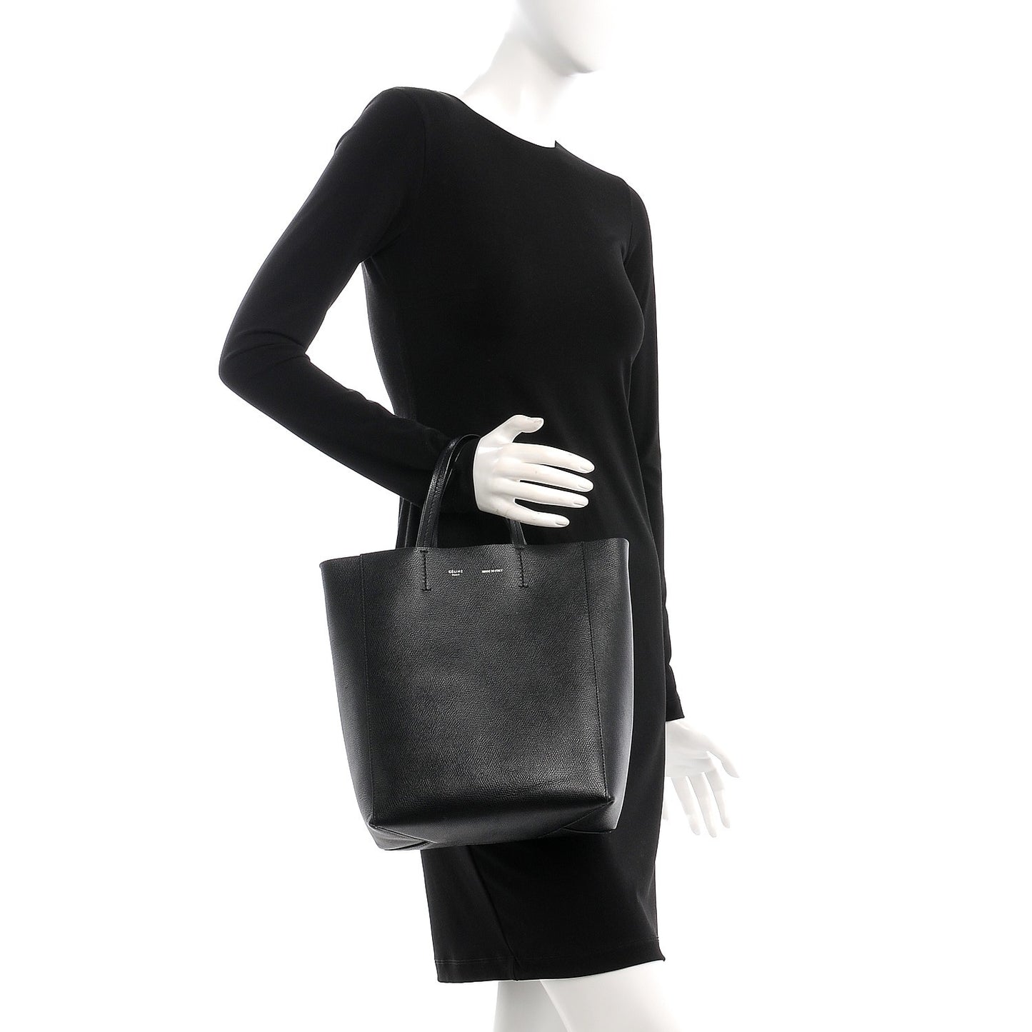 Grained Calfskin Small Vertical Cabas Black