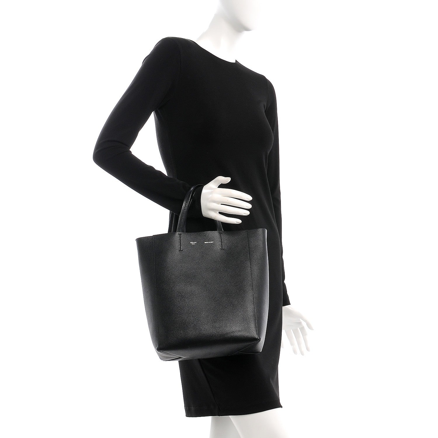 Celine Grained Calfskin Small Vertical Cabas Black 2 of 9