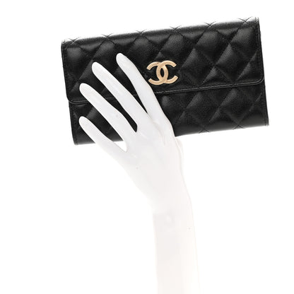 Chanel Caviar Quilted Studded CC Large Gusset Flap Wallet Black 2 of 9