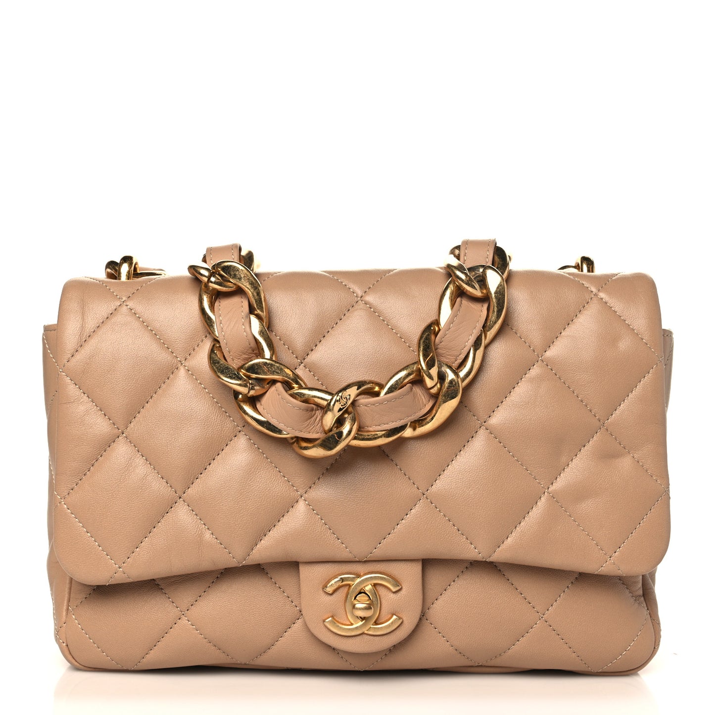 Lambskin Quilted Large CC Funky Town Flap Beige