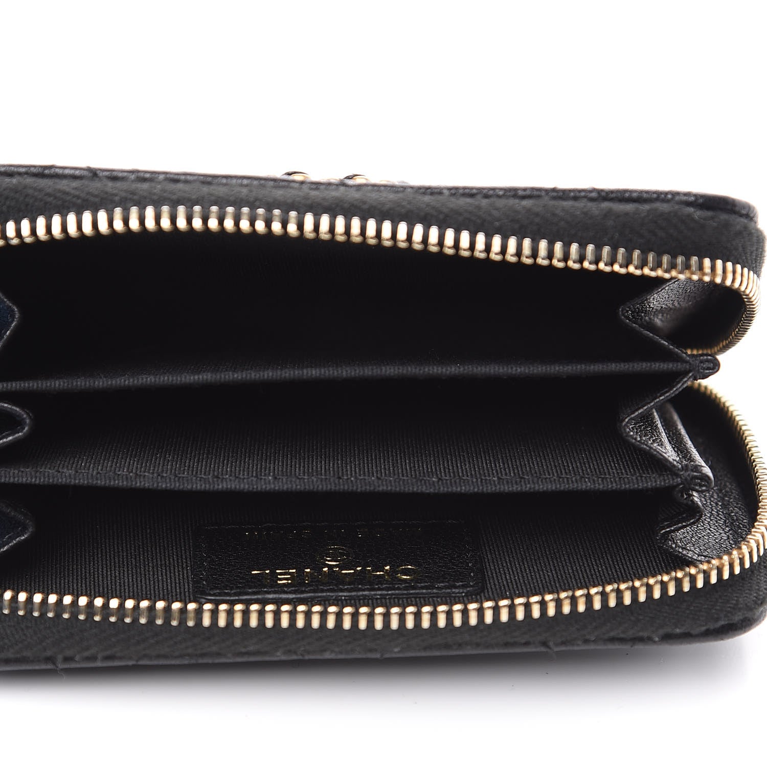 Chanel Goatskin Quilted Chanel 19 Zip Around Coin Purse Wallet Black 4 of 8