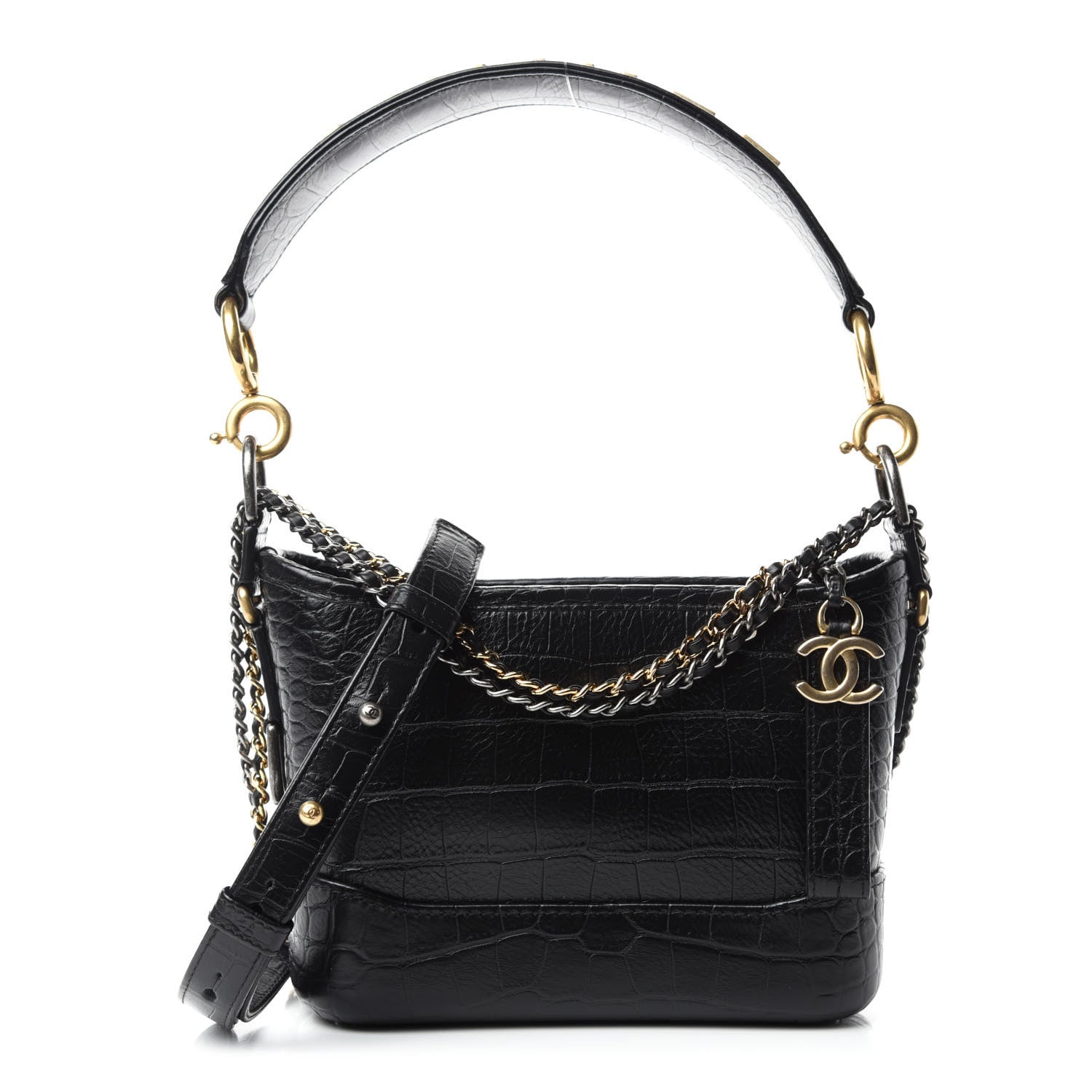 Chanel Calfskin Crocodile Embossed Small Gabrielle Cocodile Hobo Black 1 of 12
