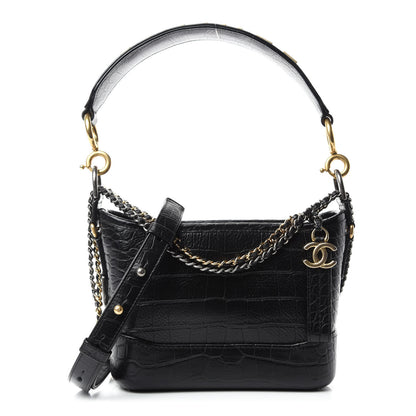 Chanel Calfskin Crocodile Embossed Small Gabrielle Cocodile Hobo Black 1 of 12