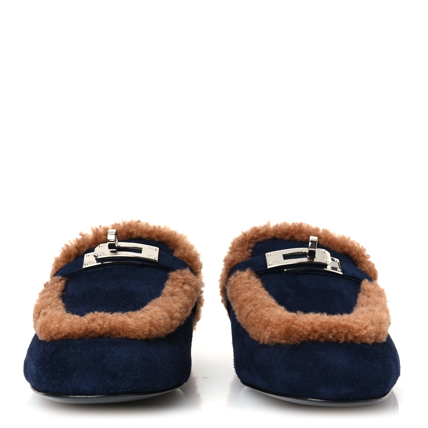 Hermes Suede Goatskin Woolskin Womens Oz Mules 36 Marine Gold 3 of 9